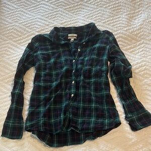Green and Blue Button Down Shirt with Long Sleeves